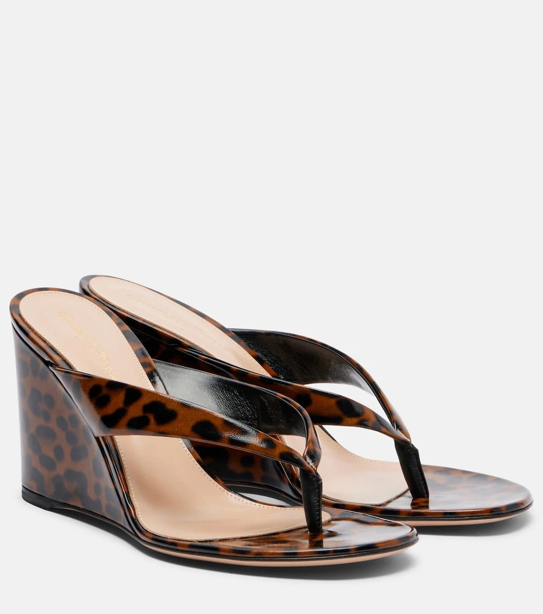 Gianvito Rossi - Leopard-print leather wedge thong sandals