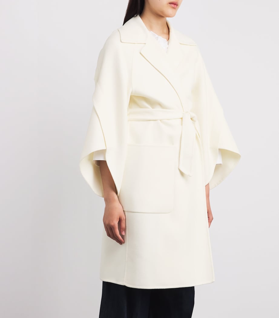 Max Mara White Wool-Cashmere Wrap Coat