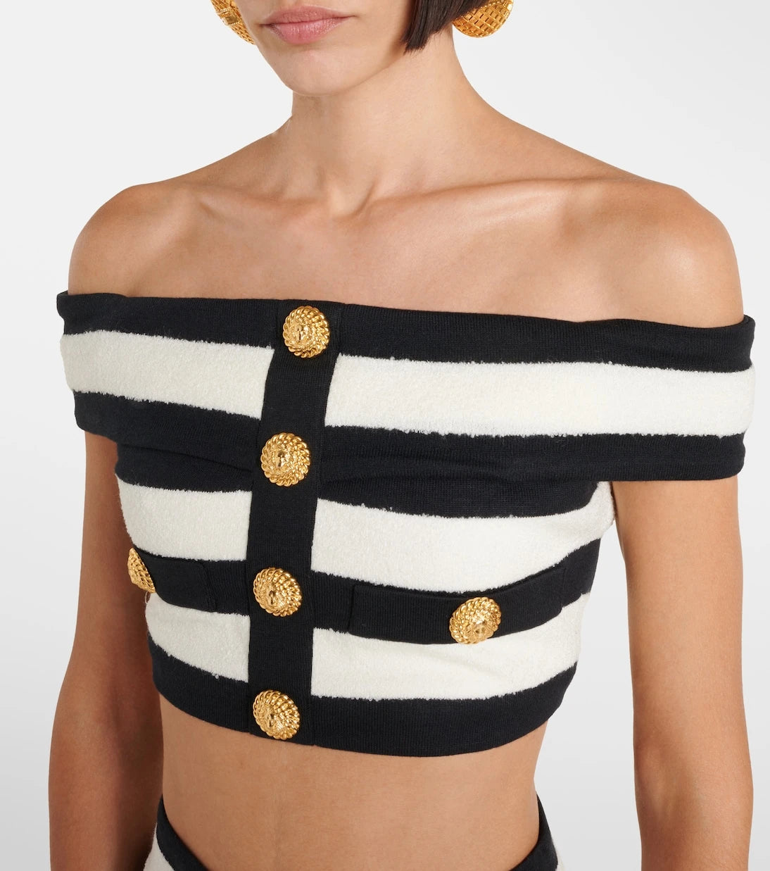 Balmain - Striped off-shoulder crop top