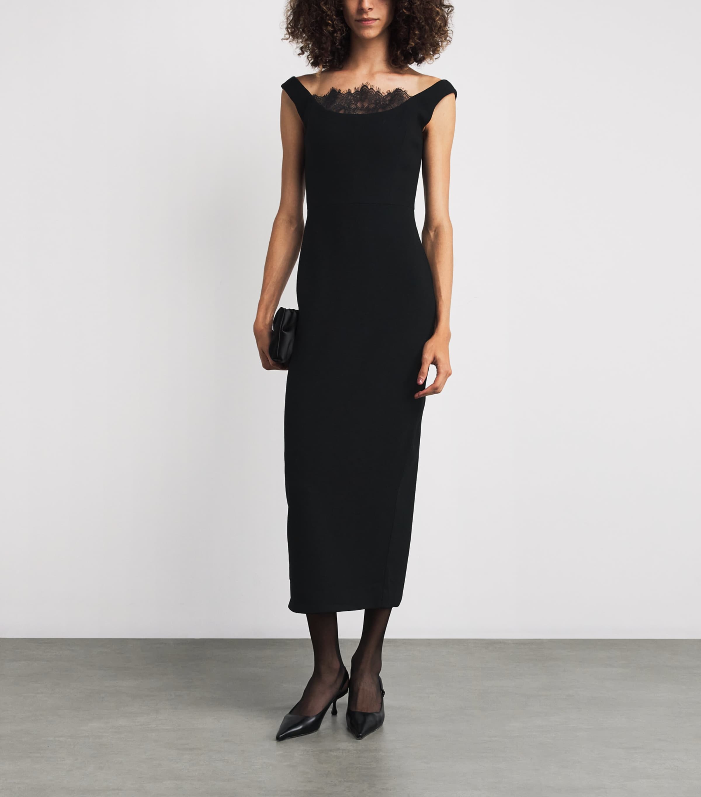 Roland Mouret Black Wool-Lace Midi Dress