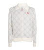 White Monogram Zip-Up Cardigan
