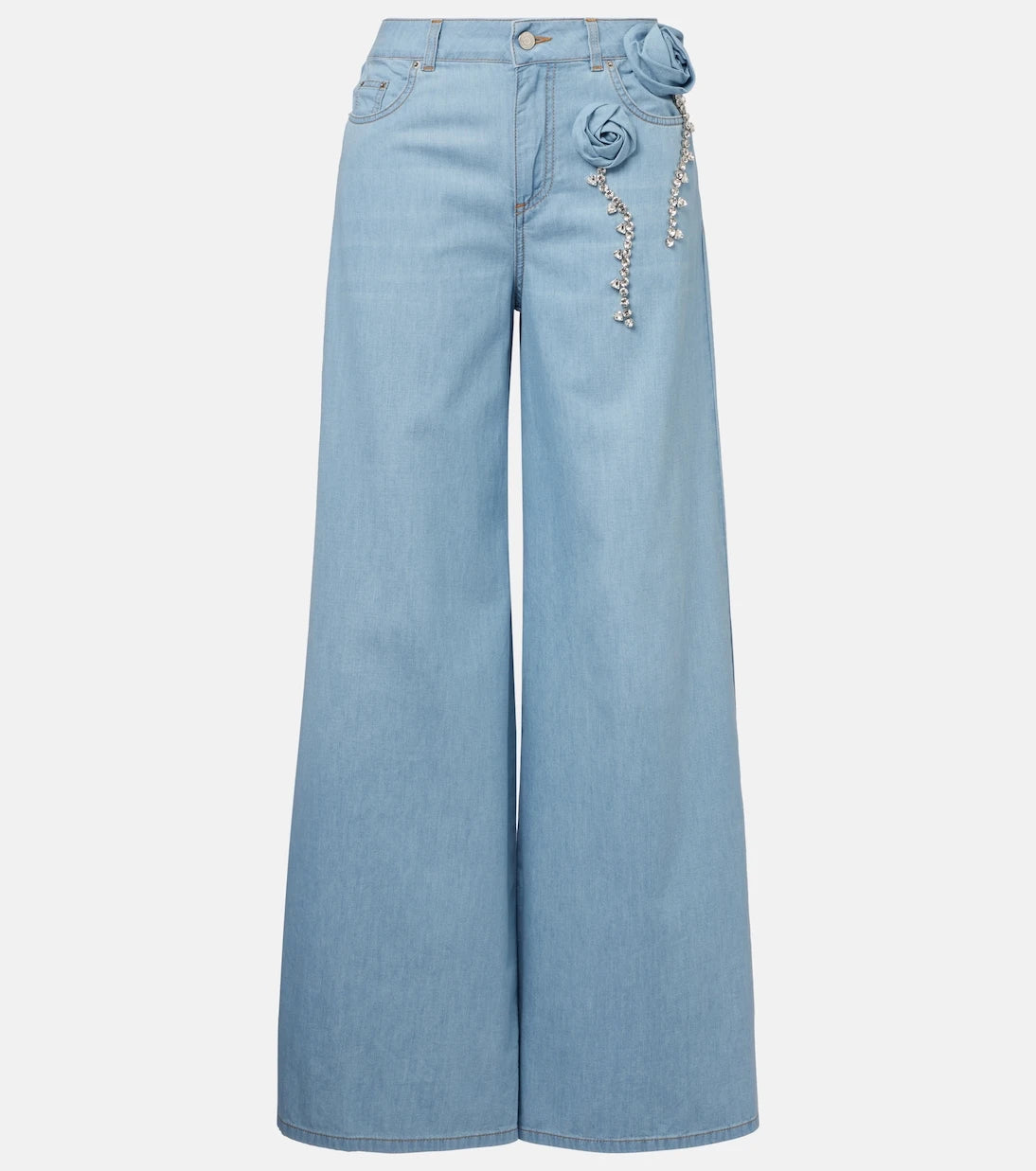Area - Embellished floral-appliqué wide-leg jeans