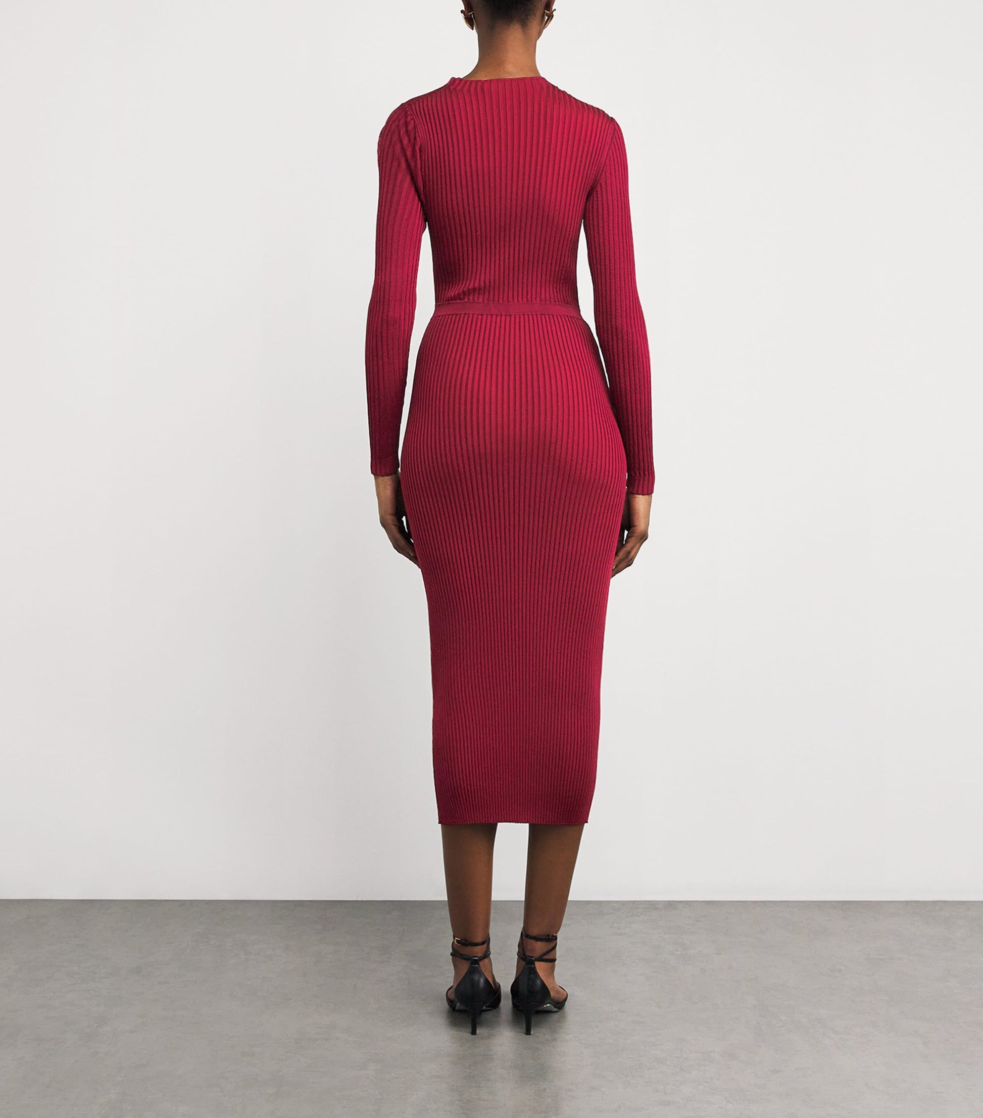 Self-Portrait Burgundy Button-Detail Midi Dress