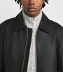 Moose Knuckles Black Shearling-Trim Leather Bomber Jacket