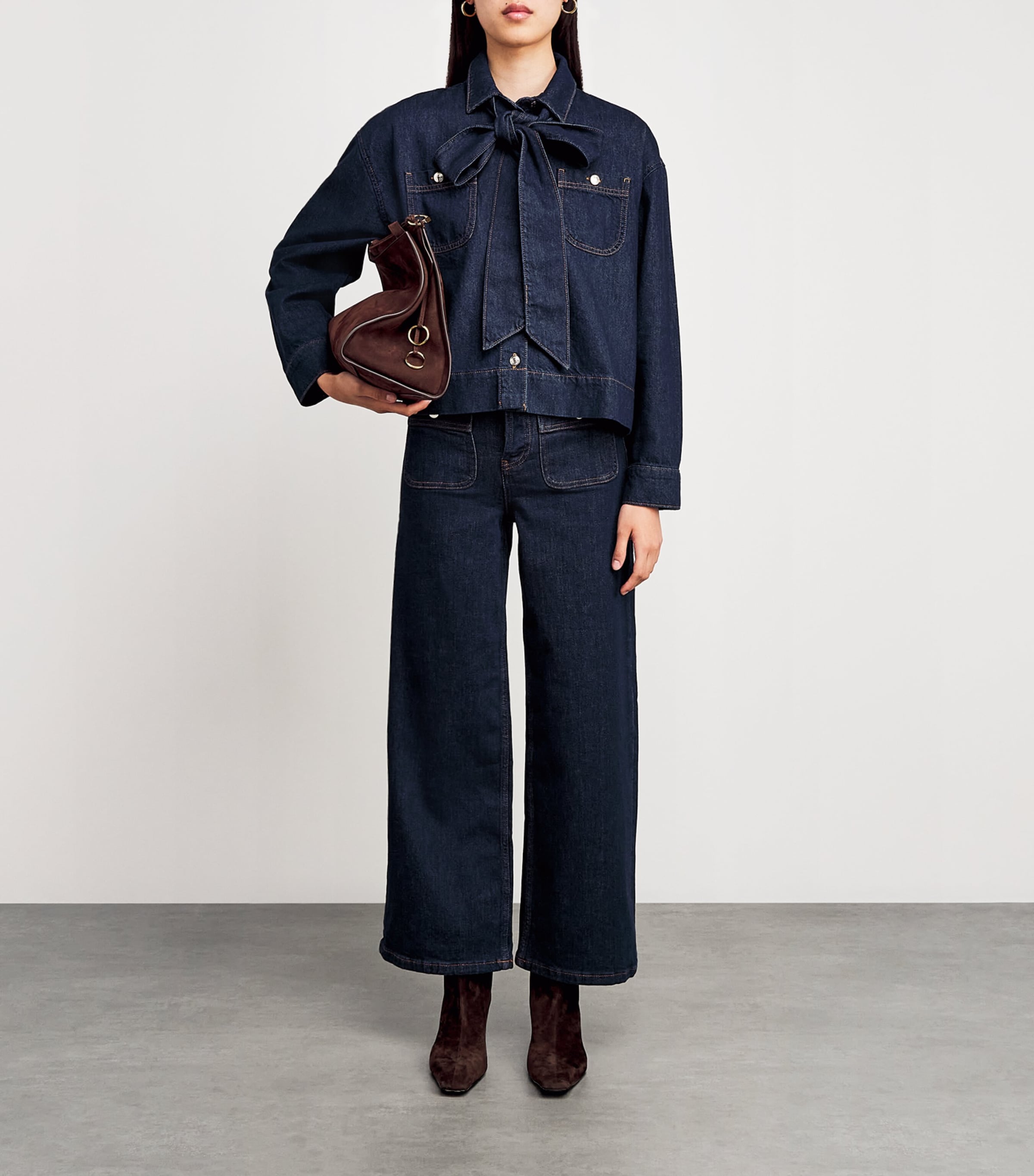 Maje Blue Bow-Detail Denim Jacket