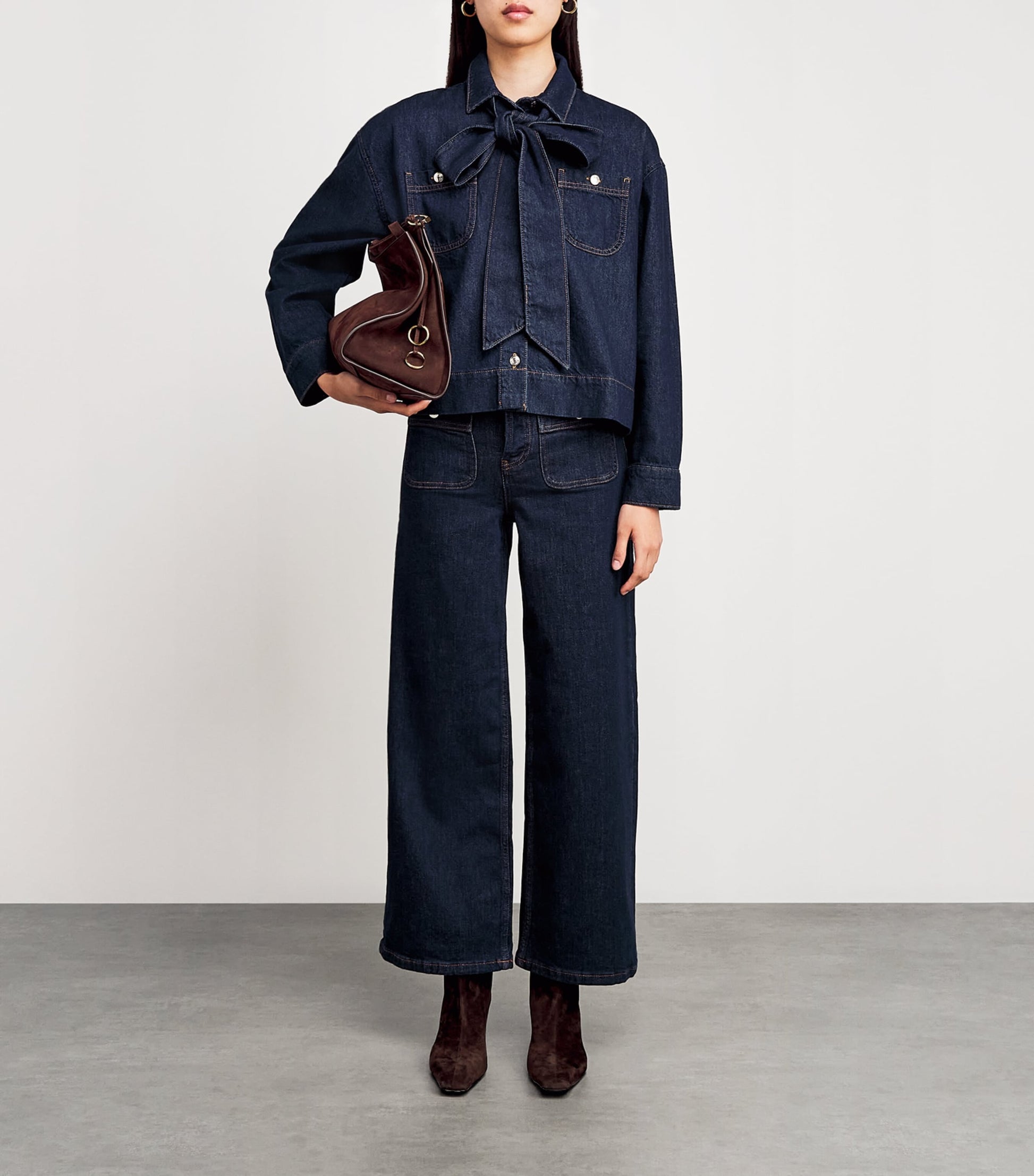 Maje Blue Bow-Detail Denim Jacket