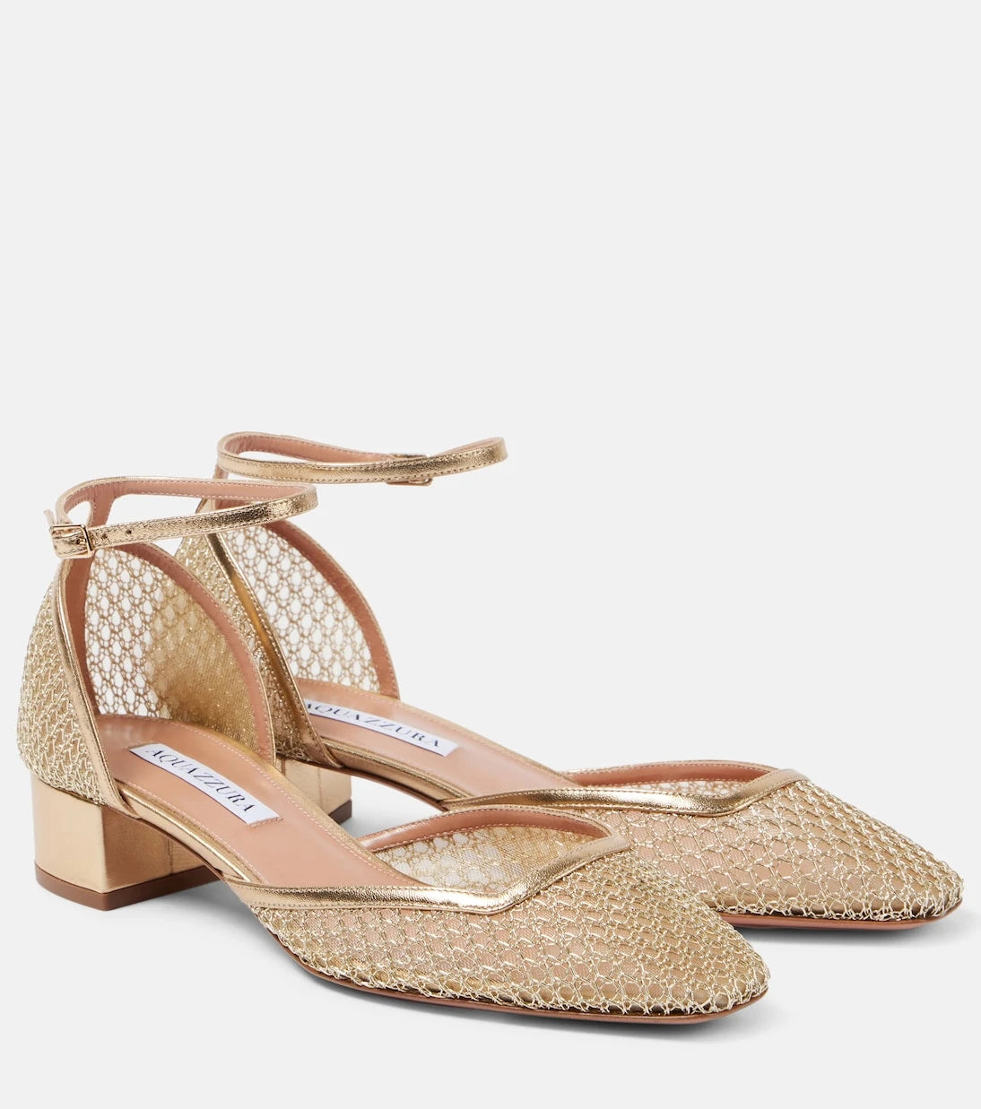 Aquazzura - Asha 35 leather-trimmed mesh pumps