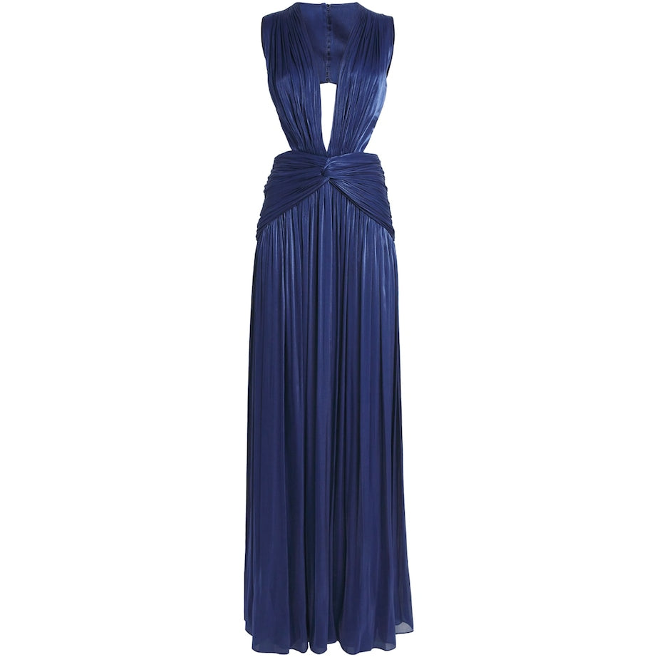 Pleated Cut-Out Georgette Gown