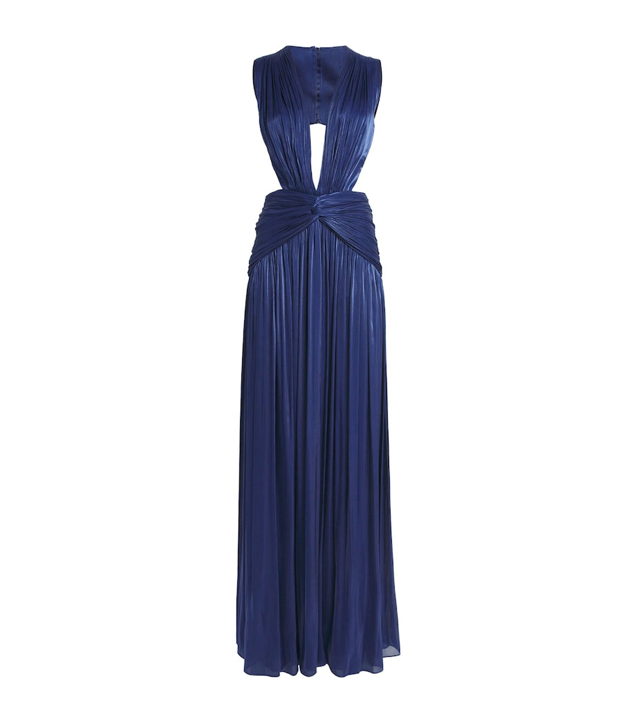 Pleated Cut-Out Georgette Gown