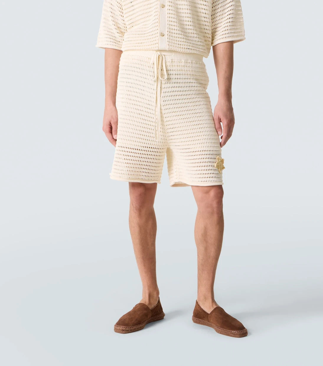 Commas - Crochet floral-appliqué open-knit Bermuda shorts