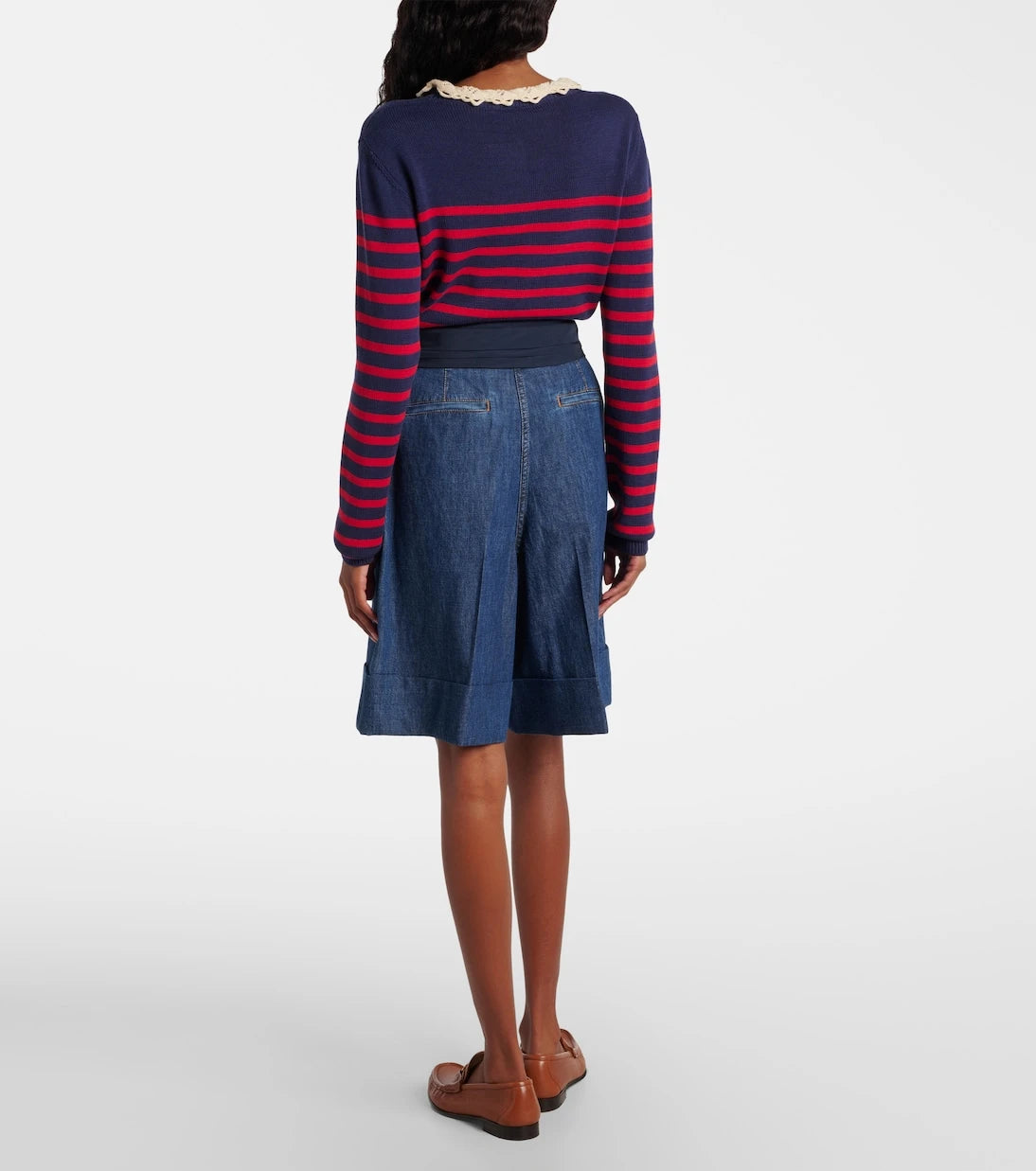 Valentino - Bow-detail chambray Bermuda shorts