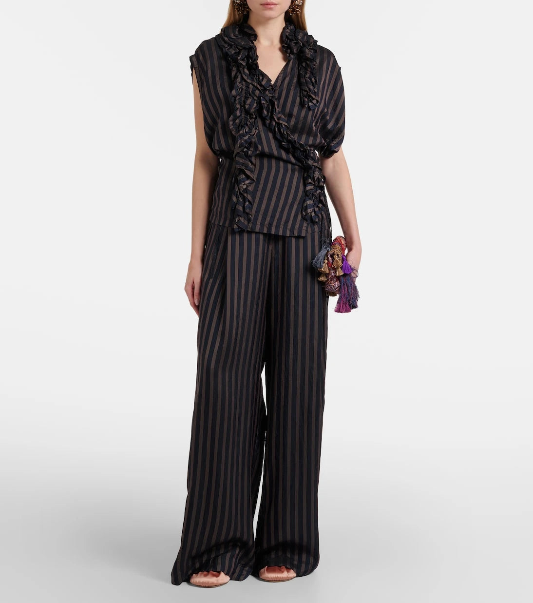 Dries Van Noten - Çizgili geniş paça pantolon