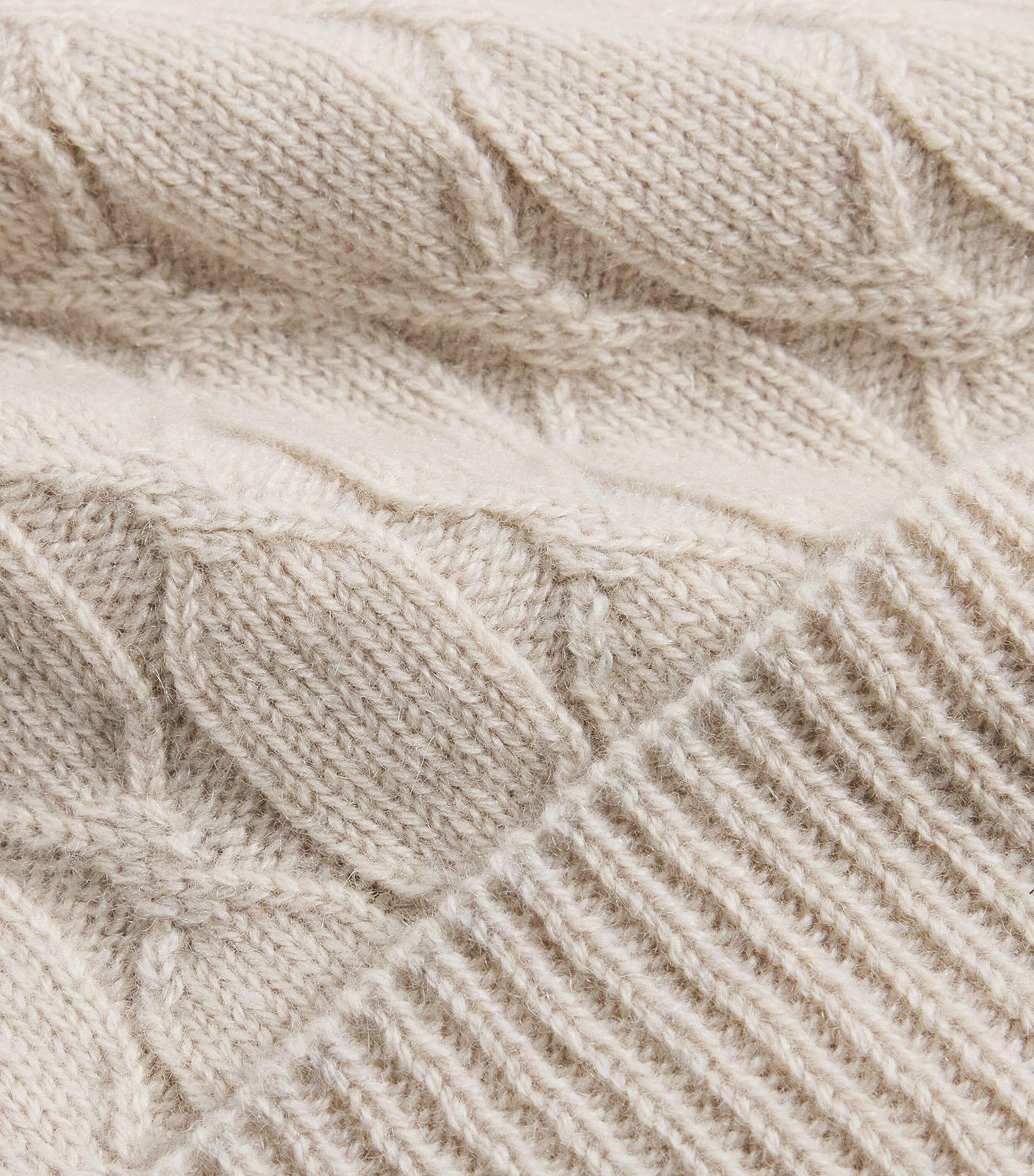 Beige Cashmere Cable-Knit Beanie