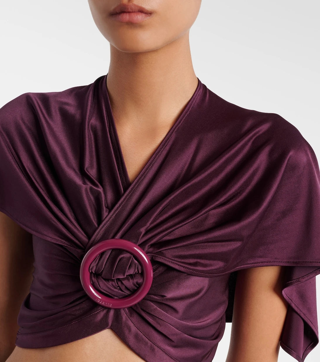 Rabanne - Gathered caped satin crop top