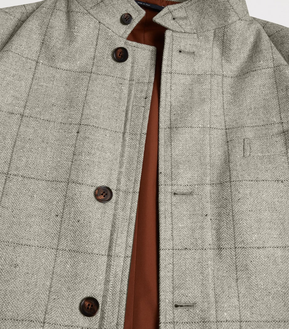 Grey Wool-Silk Herringbone Travel Jacket