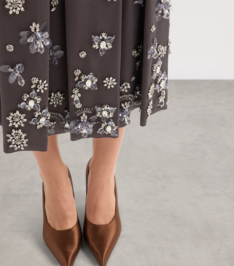 Prada Grey Silk-Wool Embroidered Skirt