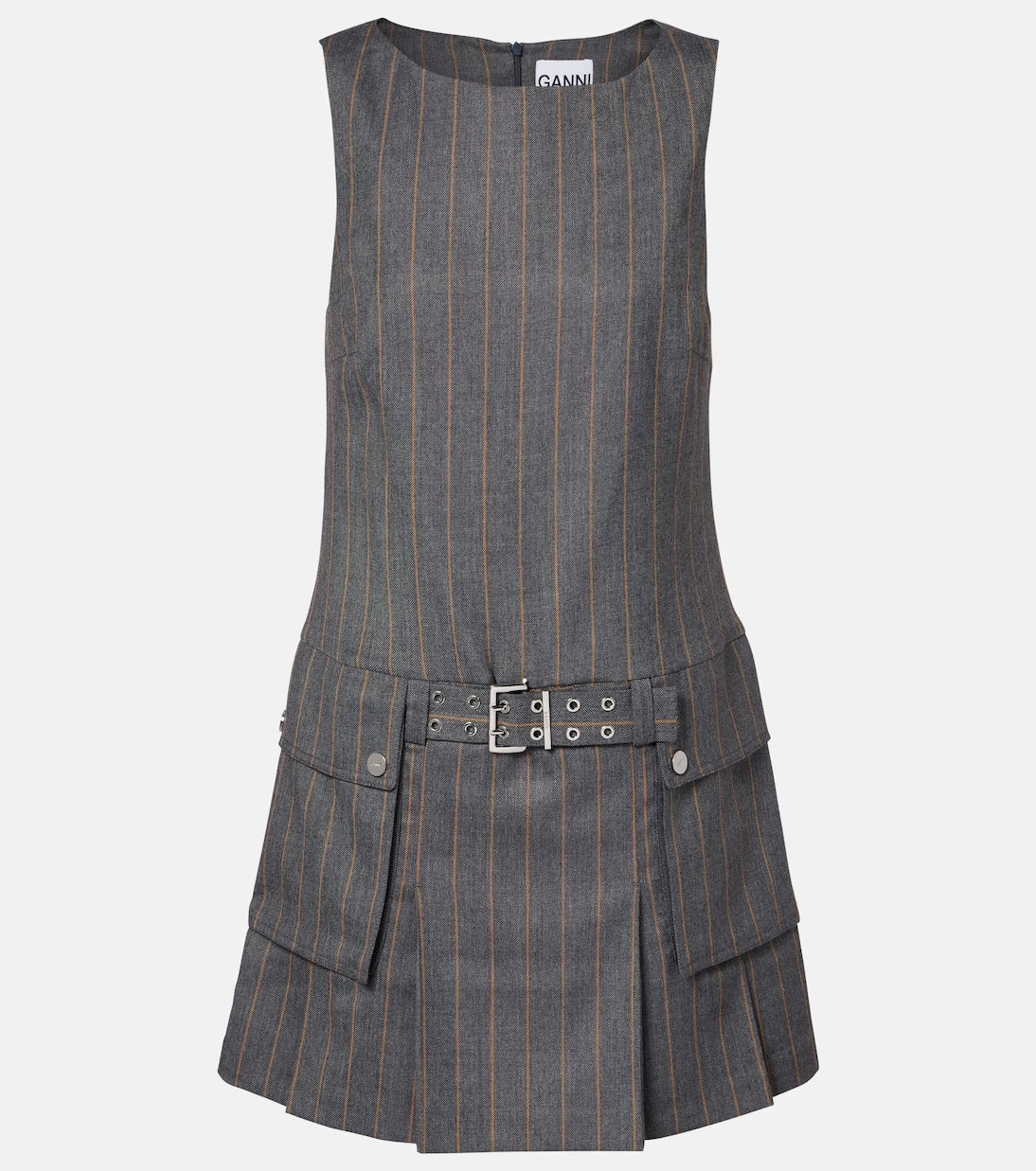 Ganni - Belted pinstripe minidress