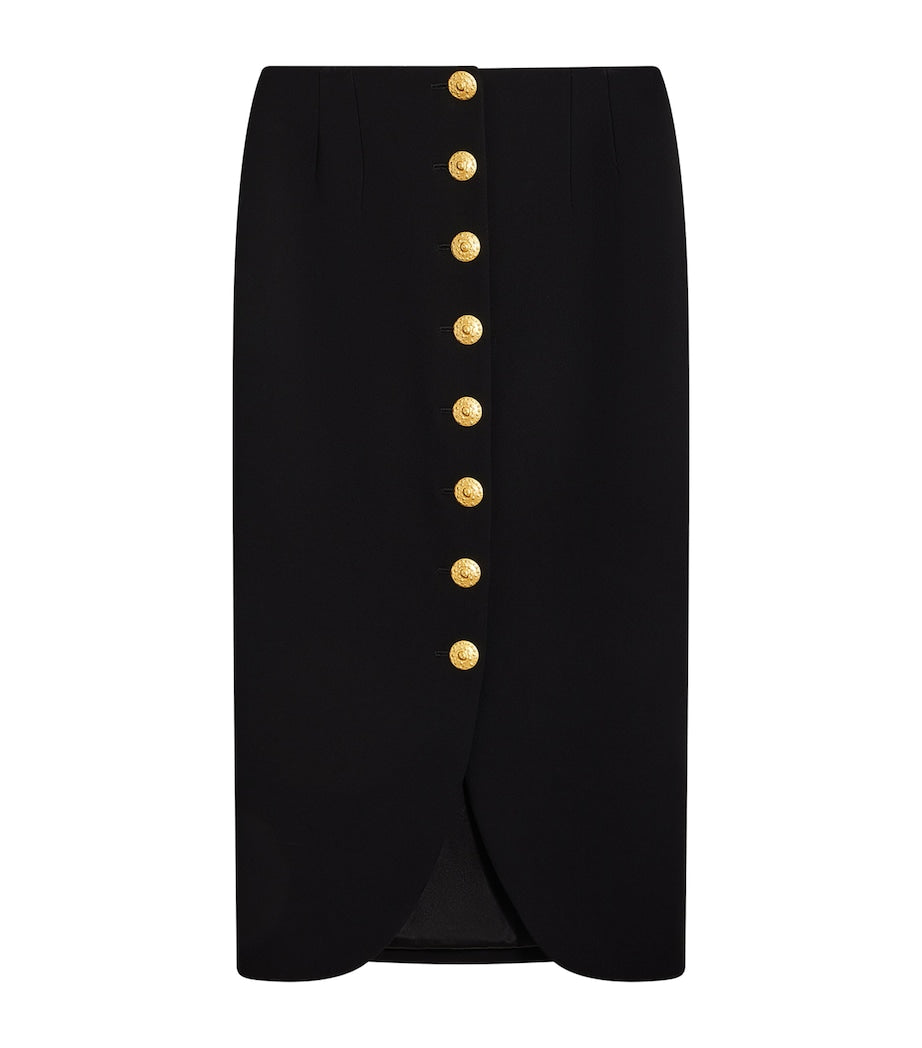 Schiaparelli Black Stretch-Virgin Wool Bijoux Midi Pencil Skirt