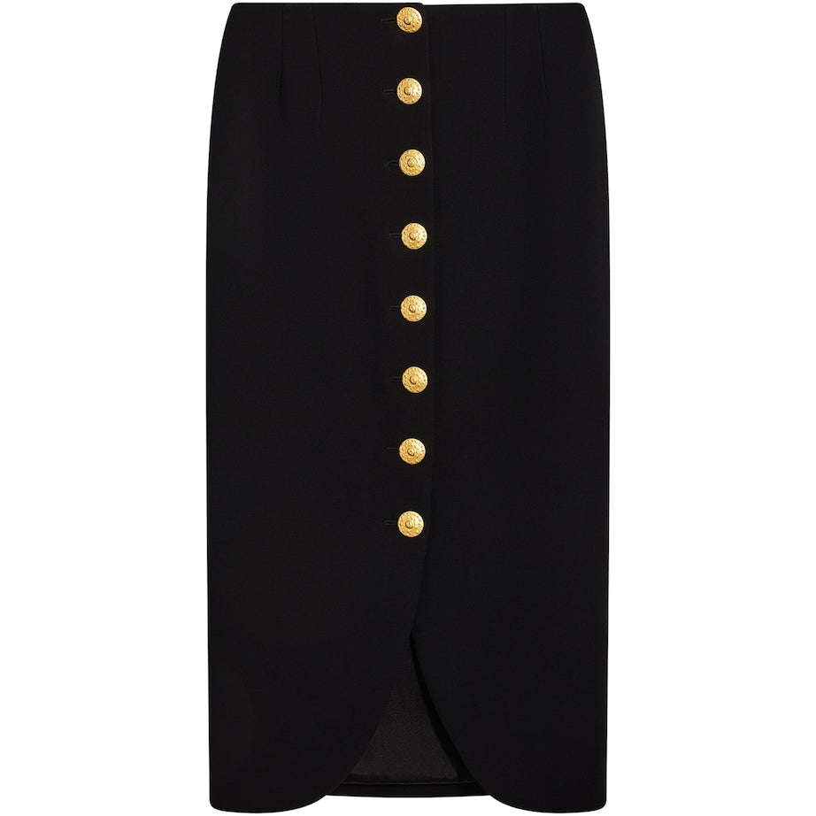 Schiaparelli Black Stretch-Virgin Wool Bijoux Midi Pencil Skirt