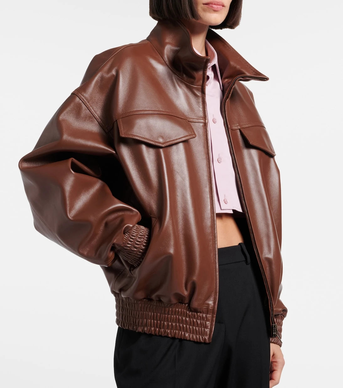 Balenciaga - Cropped oversized leather jacket