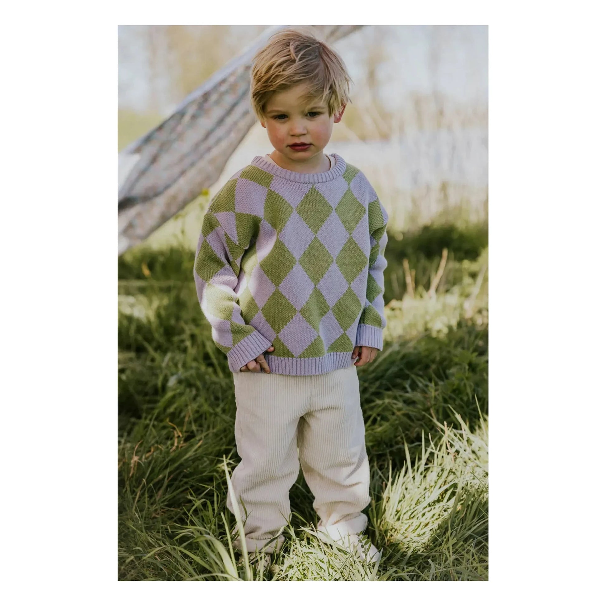 Yuki - Organic Cotton Check Sweater | Lilac