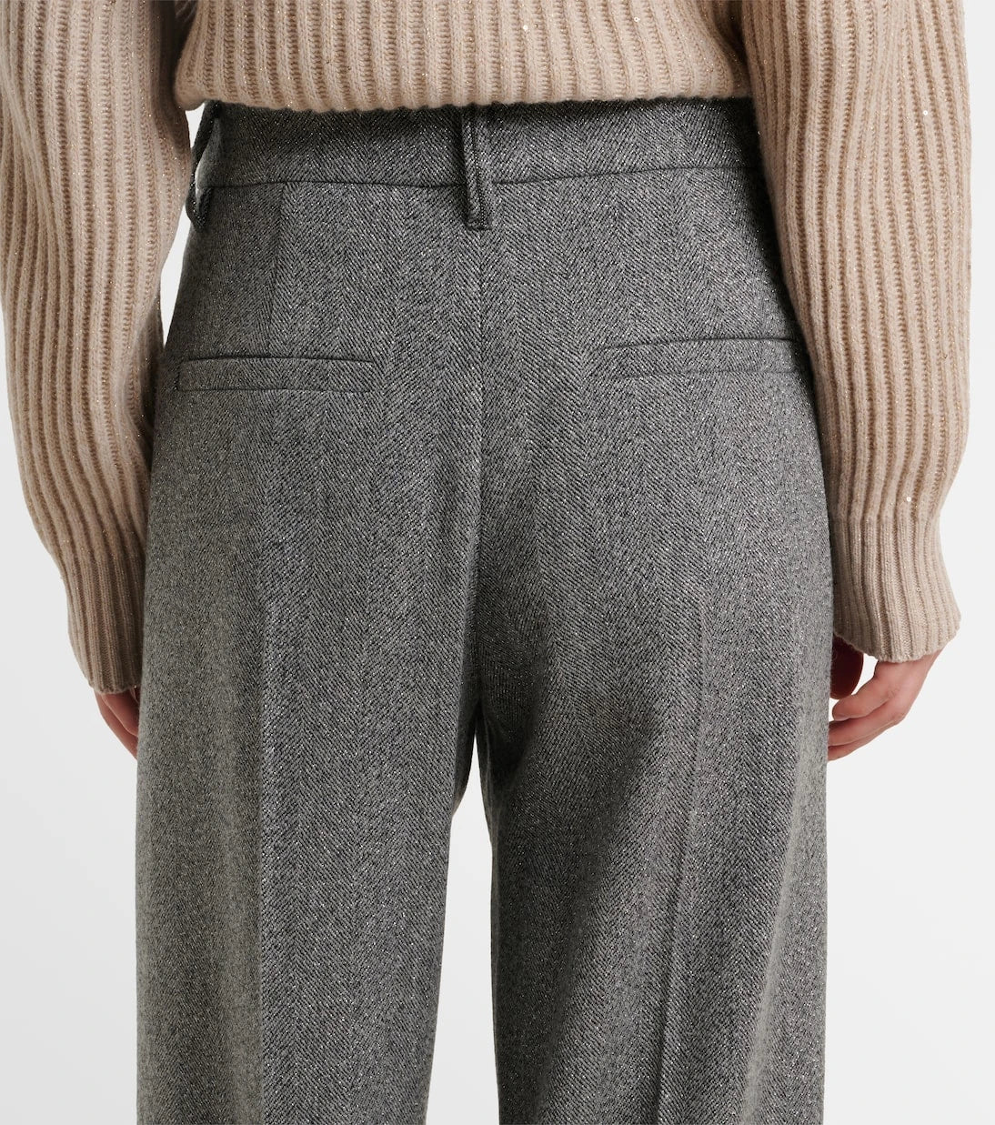 Brunello Cucinelli - Monili herringbone wool-blend wide-leg pants