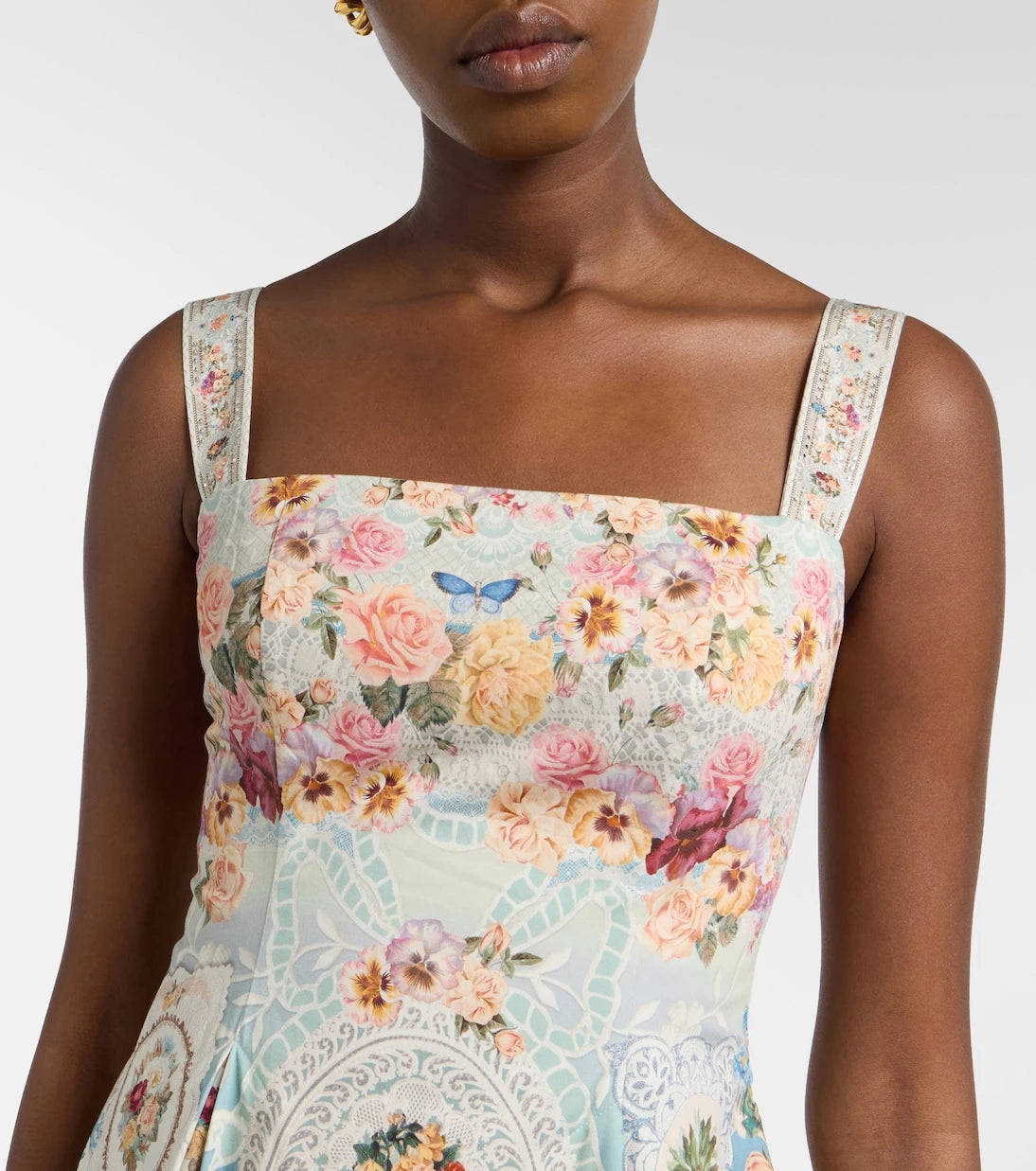 Camilla - Printed lace-trimmed cotton midi dress