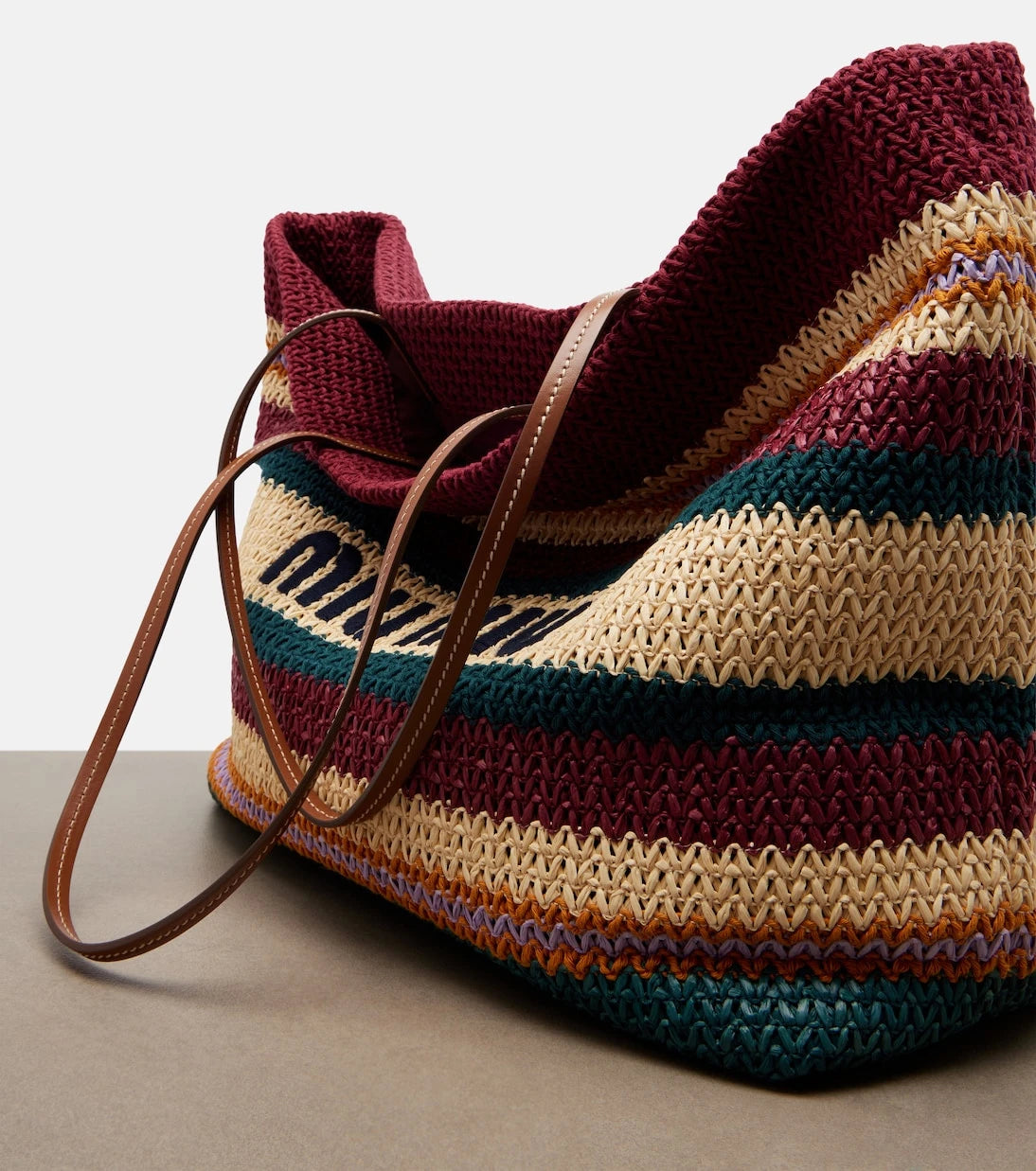 Miu Miu - Striped woven raffia-effect tote bag