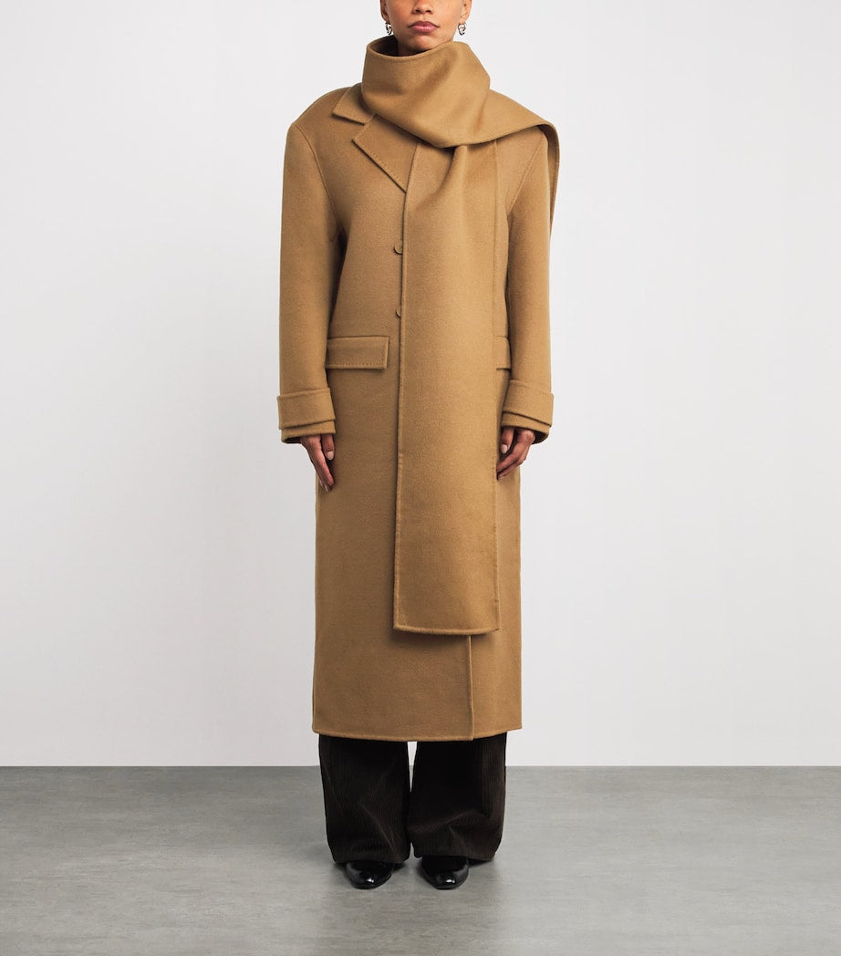 Sandro Paris Beige Wool Scarf-Detail Coat