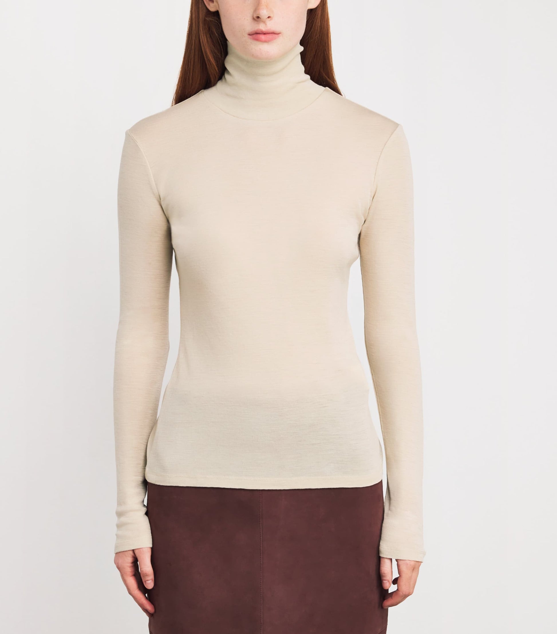 Beige Long-Sleeve Rollneck Top