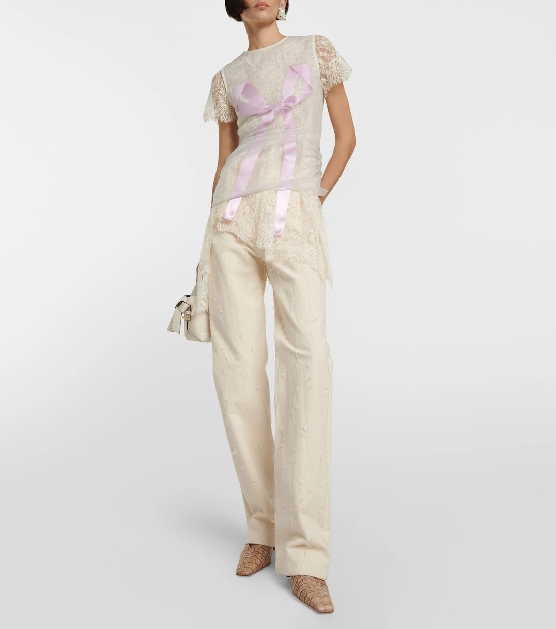 Acne Studios - توب من الدانتيل متعدد الطبقات مزين بفيونكة