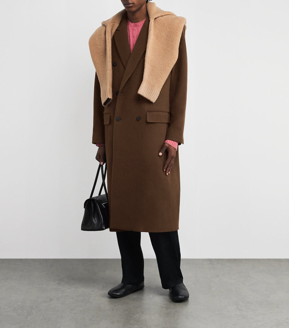 Wool-Blend Double-Breasted Coat BROWN