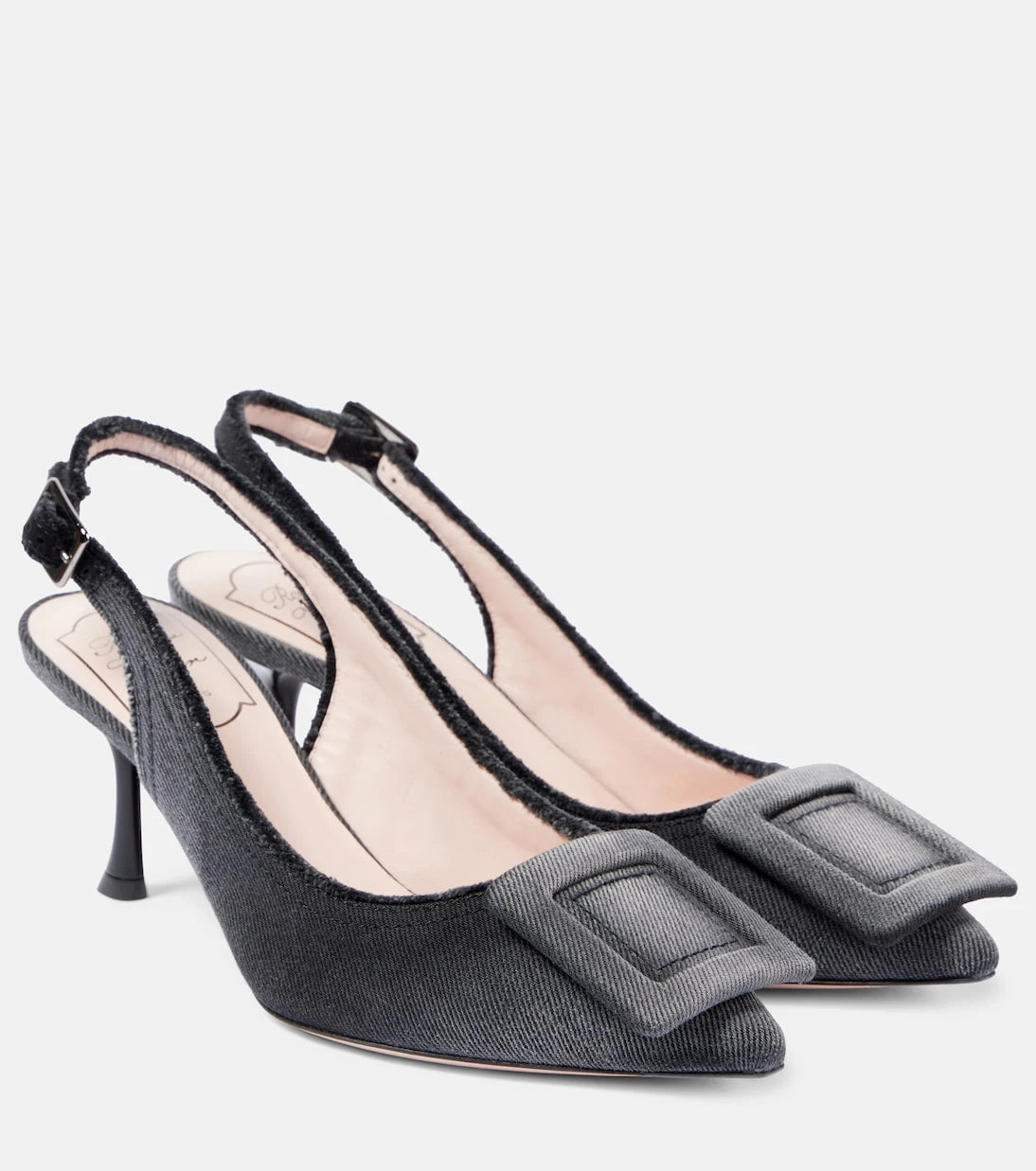 Roger Vivier - Fringed denim slingback pumps