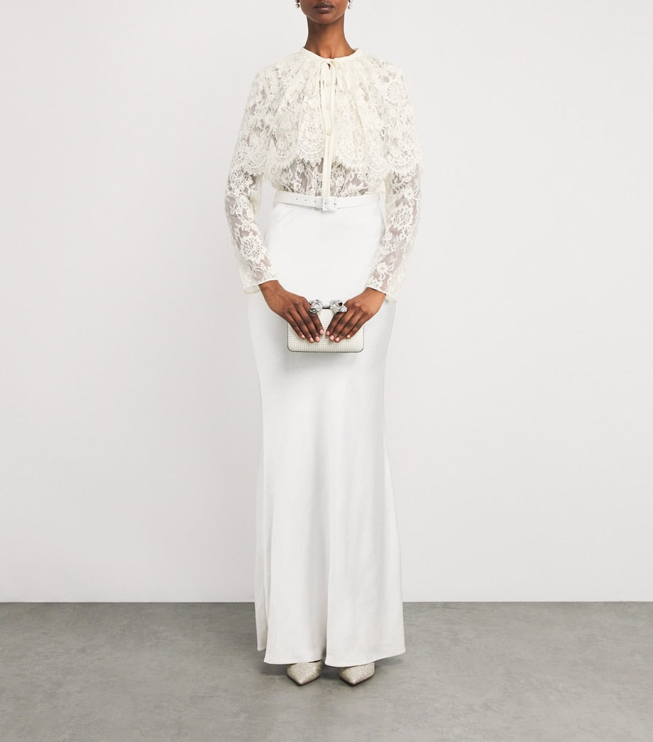 Self-Portrait White Lace Belted Maxi Dress