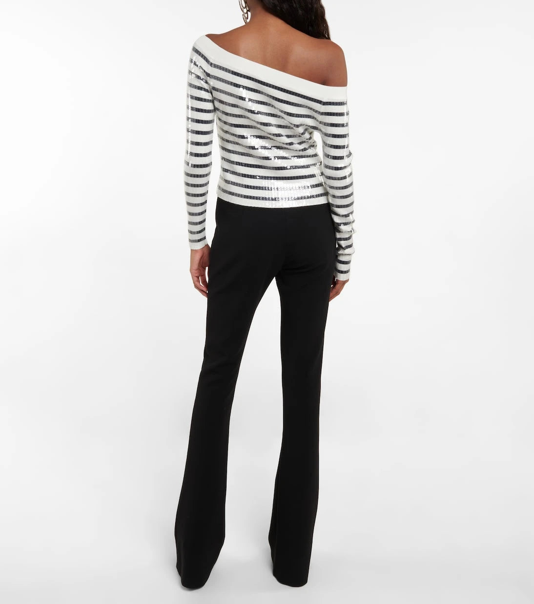 Jean Paul Gaultier - Sequined striped off-shoulder sweater