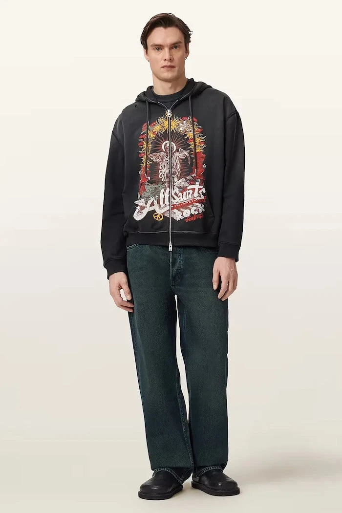 AllSaints ROQUE pamuklu erkek kapüşonlu sweatshirt