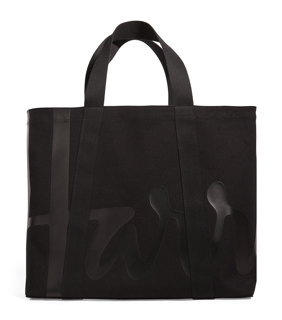 Harrods Black Large Cotton Logo Tote Bag