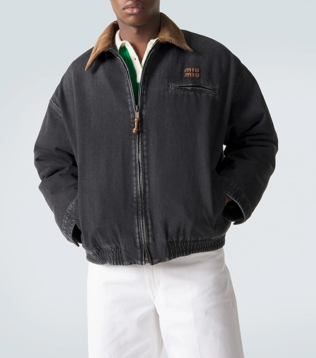 Miu Miu - Corduroy-trimmed denim blouson jacket