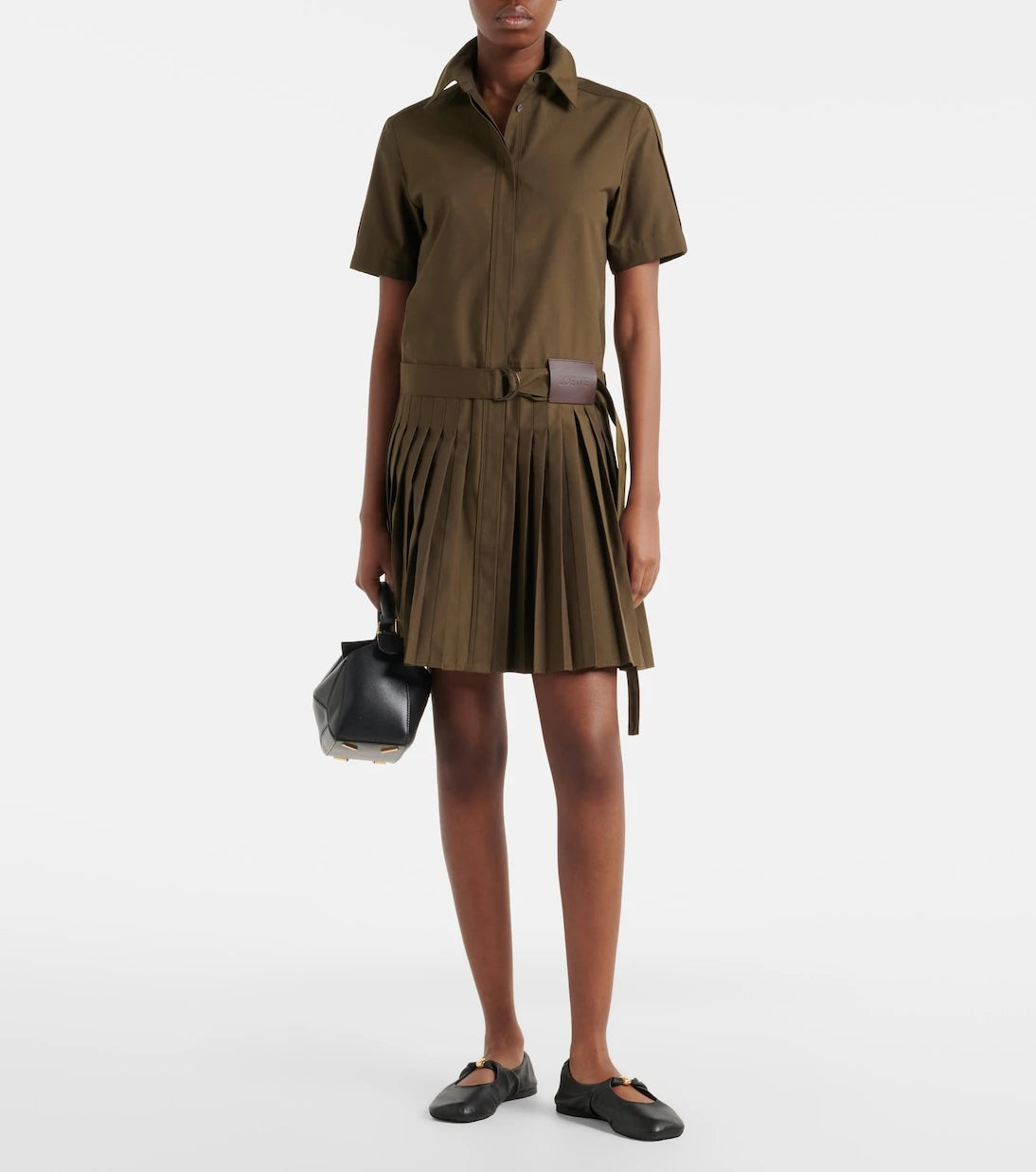 Loewe - Belted pleated cotton-blend shirt dress