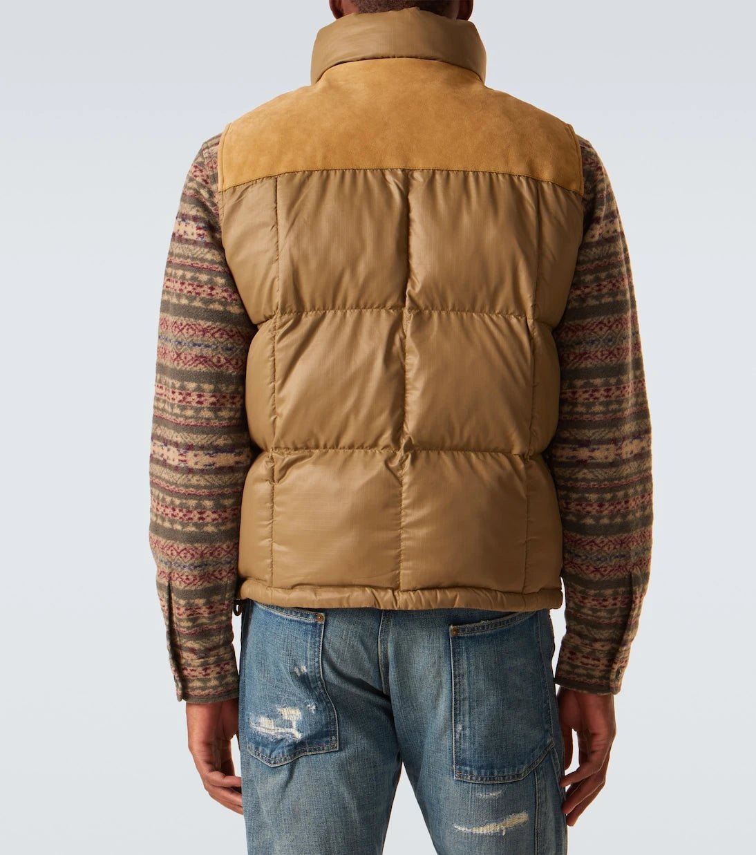 RRL - Leather-trimmed ripstop puffer vest