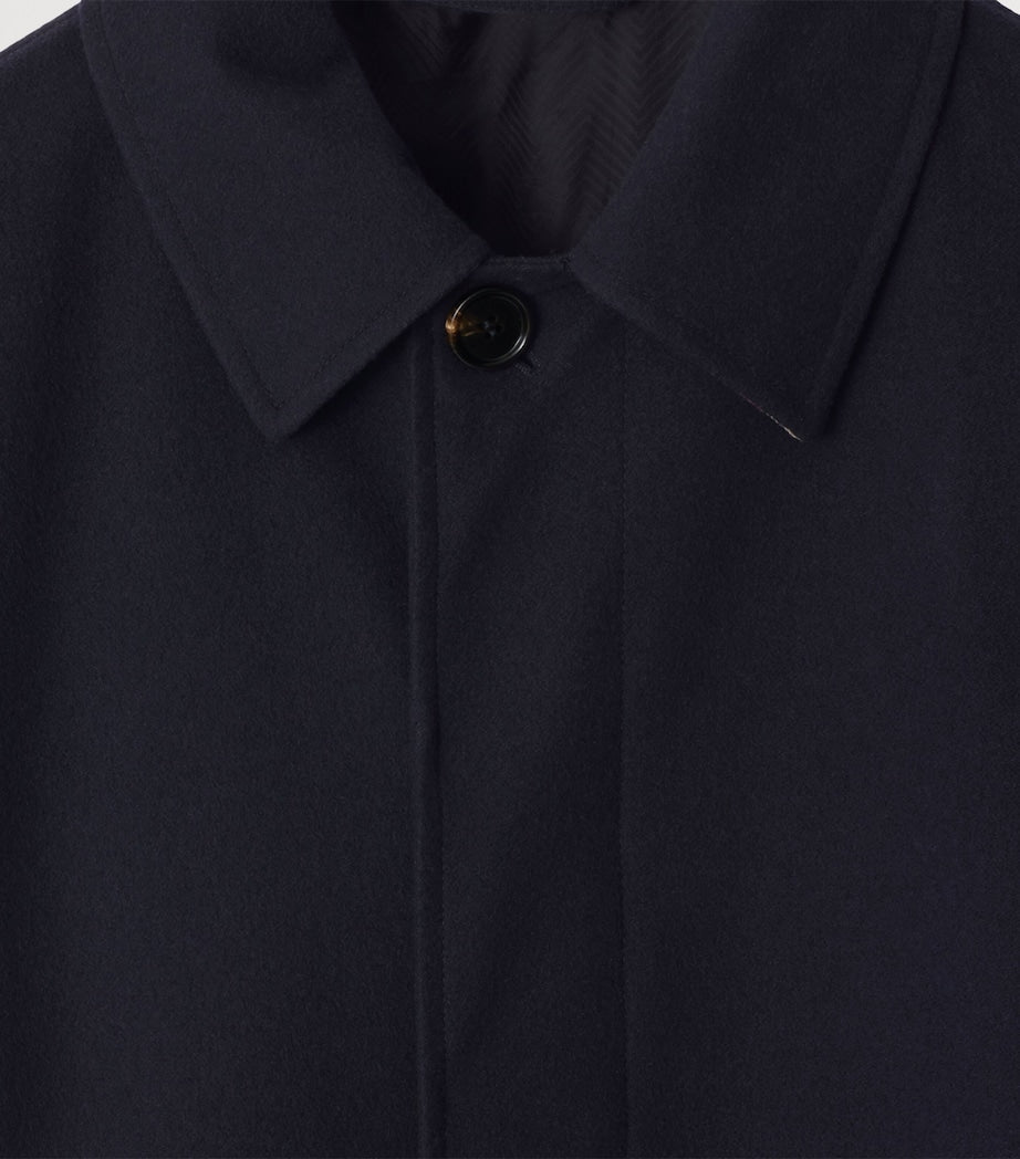 Navy Cashmere Mid-Length Car Coat