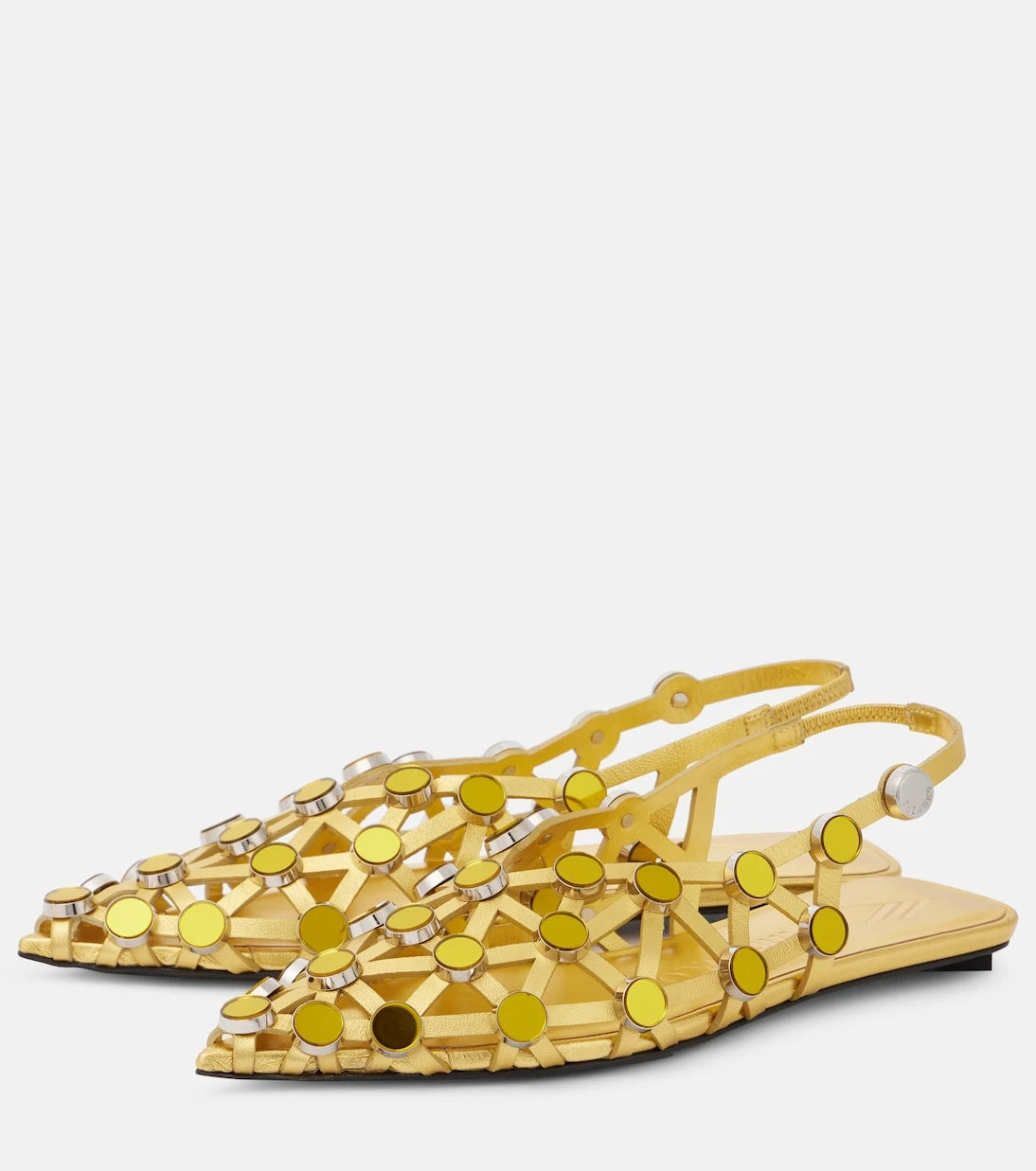 The Attico - Grid metallic leather slingback flats