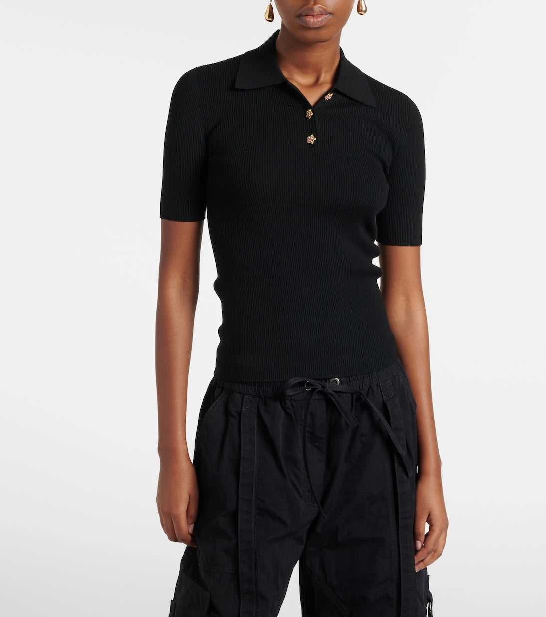 Dolce&Gabbana - Embellished ribbed-knit polo shirt