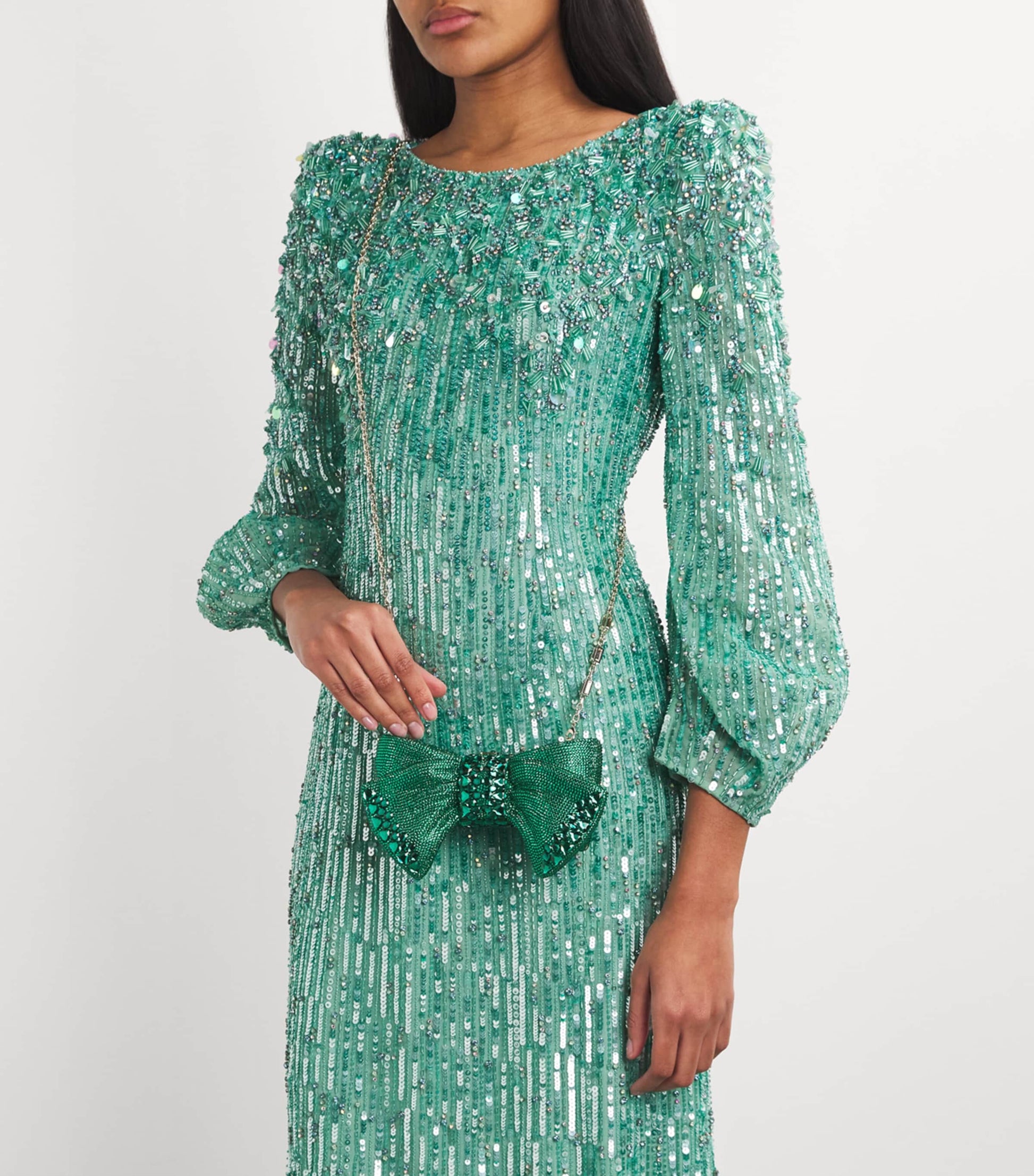 Judith Leiber Green x Harrods EXCLUSIVE Embellished Just For You Bow Clutch Bag