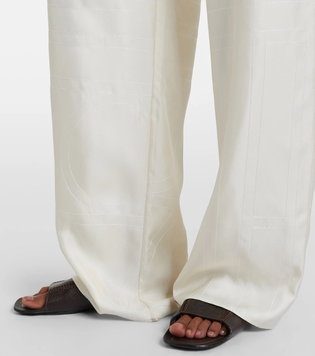 Toteme - Embroidered silk satin pajama pants
