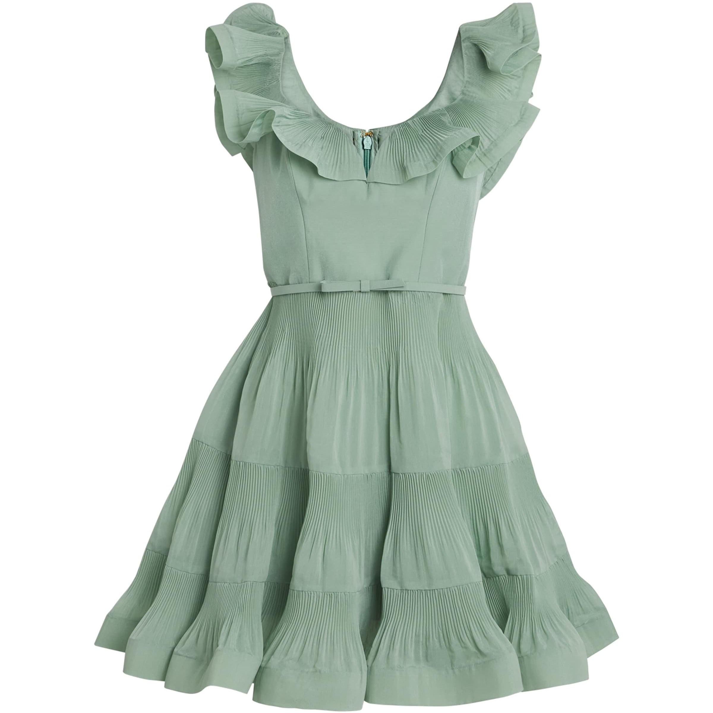 Zimmermann Green Pleated Frill Mini Dress