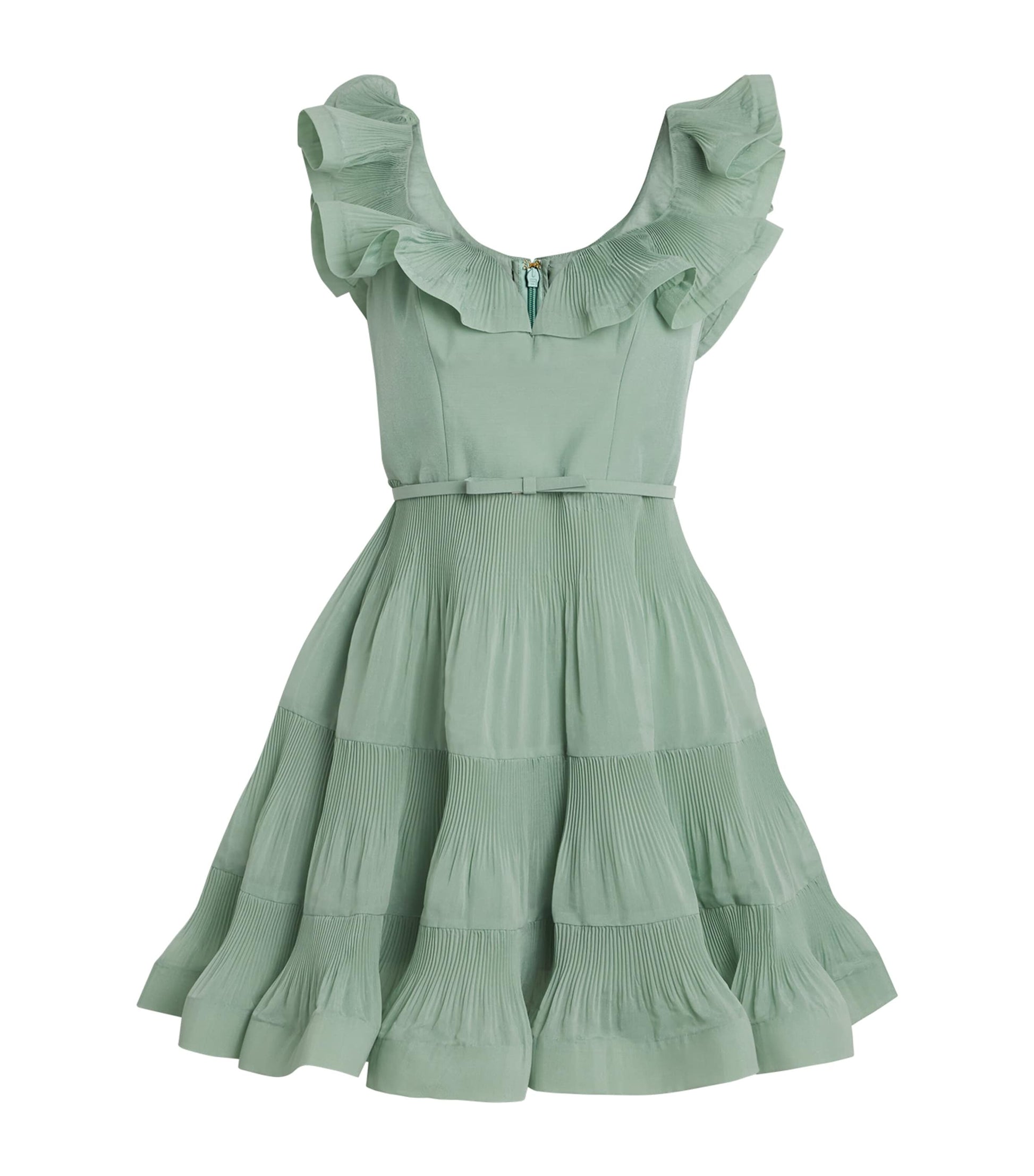 Zimmermann Green Pleated Frill Mini Dress