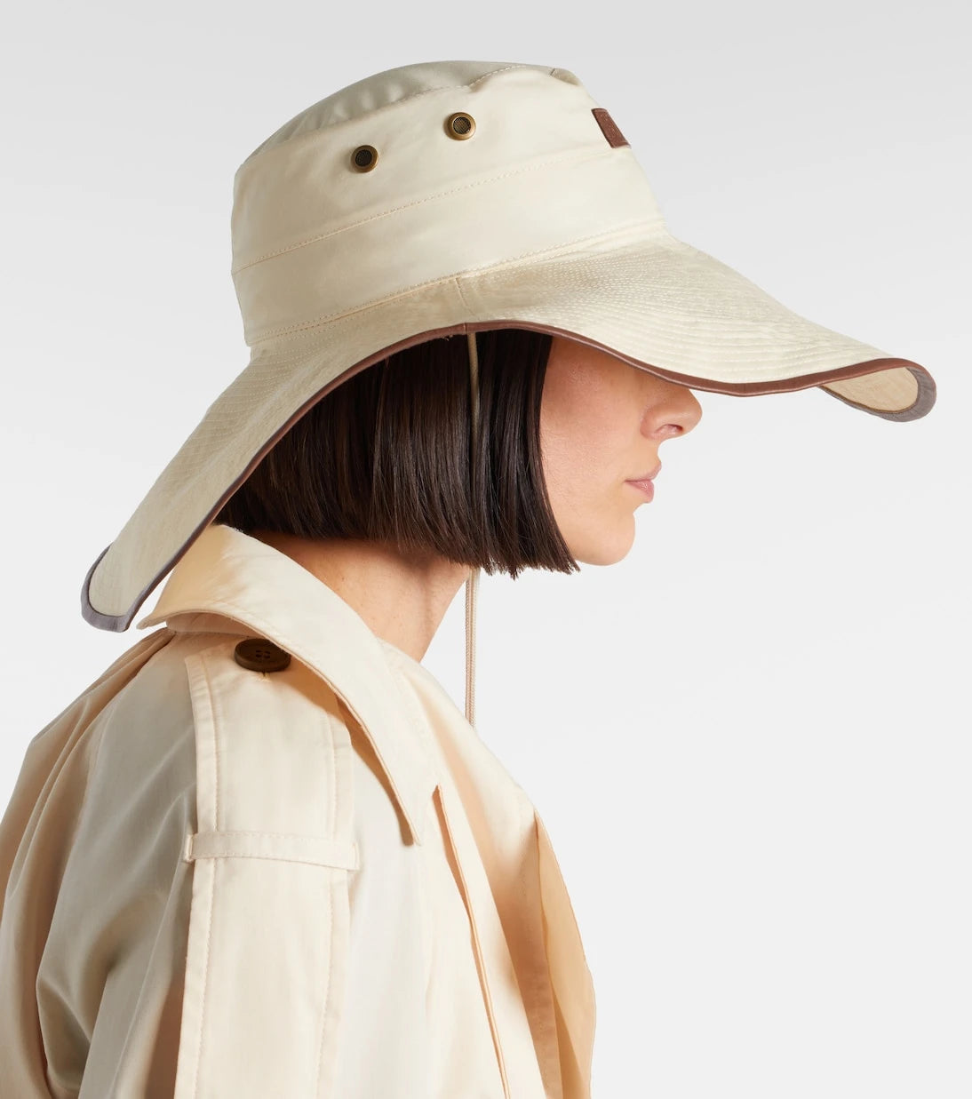 Burberry - Leather-trimmed cotton-blend sun hat