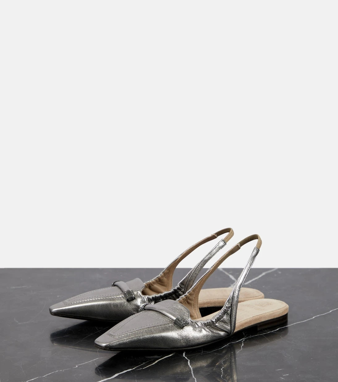 Brunello Cucinelli - Metallic leather slingback flats