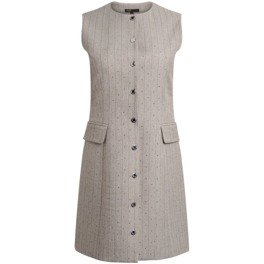 Maje Black Stripe Rhinestone-Embellished Mini Dress